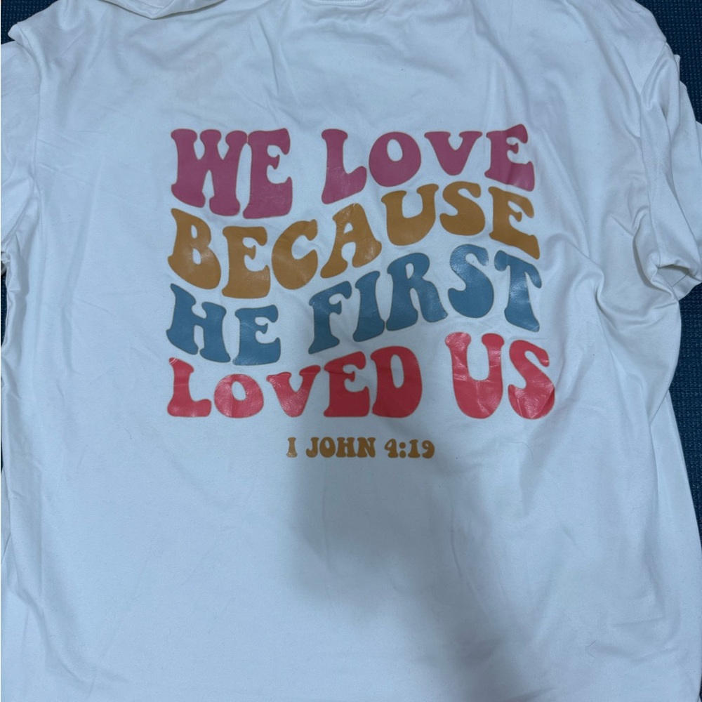 SHEIN White with Colorful Text T-Shirt